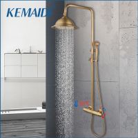 【LZ】♀  KEMAIDI-Antique Brass Thermostatic Bathroom Shower Faucet Set sistema de chuva temperatura constante banheira Mixer Tap