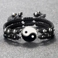 Tai Chi Yin Yang Couple Bracelets Alloy Pendant Handmade Braid Chain Bracelet 2 Pcs Matching Lover Bangles Set Yoga Jewelry Gift