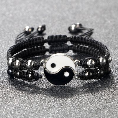 Tai Chi Yin Yang Couple Bracelets Alloy Pendant Handmade Braid Chain Bracelet 2 Pcs Matching Lover Bangles Set Yoga Jewelry Gift