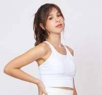 [Peaches active] Luxeflex Shaping Crop Top (Stockholm) - สปอร์ตบรา สีขาว / ชุดชั้นในออกกำลังกาย บราไขว้หลัง