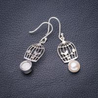 StarGems Natural River Pearl Bird Cage Handmade 925 Sterling Silver Earrings 1.75" E5419