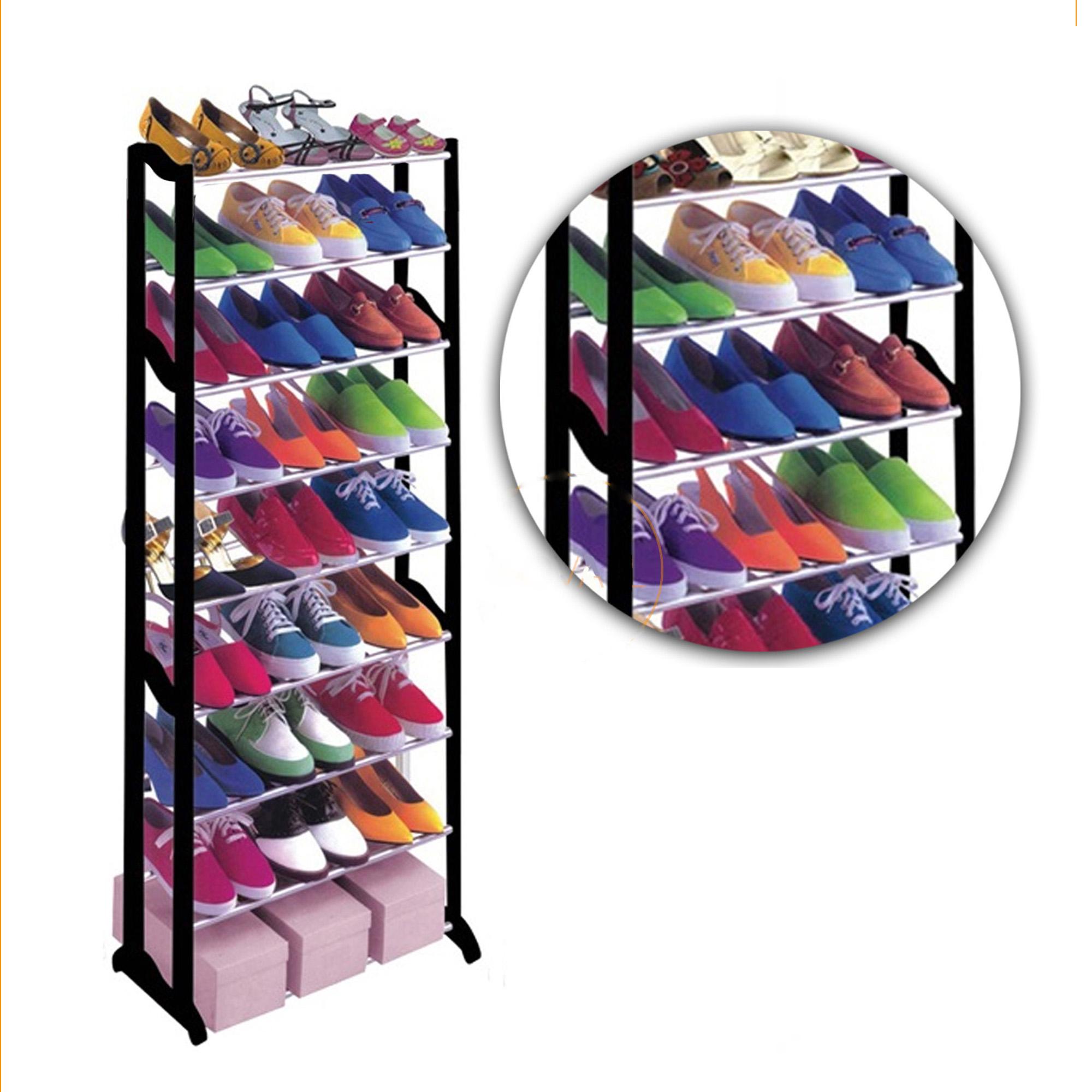 30 Pairs 10 Tier Folding Stackable Shoe Rack Stand Organiser Storage Holder 
