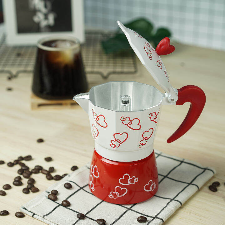 ลายหัวใจ-กาต้มมอคค่าพอท-moka-pot-ลายไม้-เตามินิไฟฟ้าสีขาว-500w