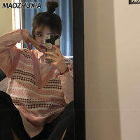 MAOZHUXIA เสื้อกั๊กถักคอวีสำหรับผู้หญิง,เสื้อกั๊กญี่ปุ่นสีชมพูพับได้พร้อมเสื้อกันหนาวเข้ากับทุกชุด