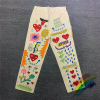 เวอร์ชั่นยอดนิยม High Street Apricot Vintage Hand Drawn Cartoon Pattern Cargo Pants Trousers