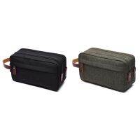 NEW-2X BlackGreen Canvas Cosmetic Bag With Leather Handle Men Wash Shaving Women Toiletry Storage Waterproof Toilet Bag