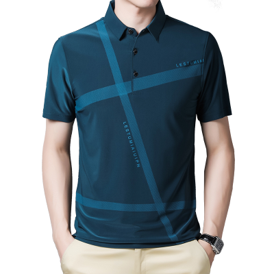 HOT11★BROWON Summer Tee Shirt Men New Cal Anti-wrinkle Slim Fit Turn-down Collar Tshirt Thin Breatbable Geometric Graphic T Shirts