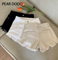 PEAR DODO Celana Pendek Denim ทรงเอไลน์ที่ขาดรุ่งสเอวสูงแบบเกาหลีำหรับผู้หญิง