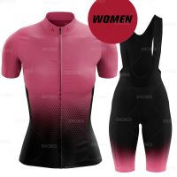 Women Cycling Clothing 2022 RAUDAX New Pink Summer Cycling Jersey Short Sleeves19d Bib Pant Set Female Breathable MTB Bike Wear