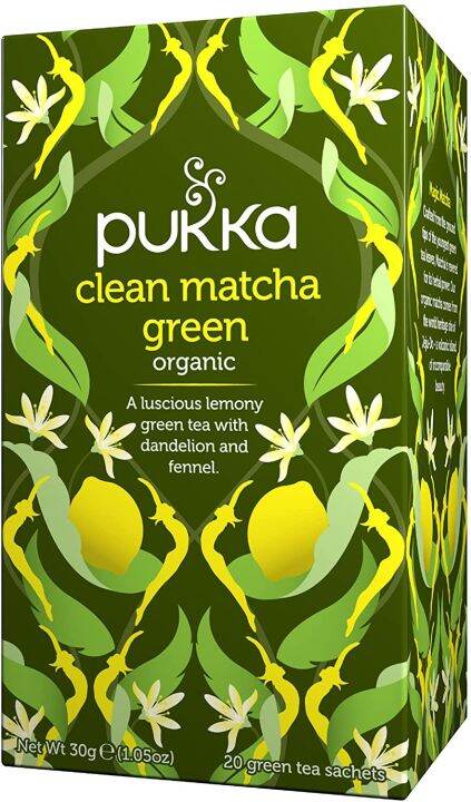 ชา-pukka-organic-herbal-tea-clean-matcha-green-ชาสมุนไพรออแกนิค-ชาเพื่อสุขภาพจากประเทศอังกฤษ-1-กล่องมี-20-ซอง