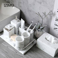 IZIMU Light luxury Marble Stripe Resin Wash Set Soap Dispenser Gargle Cup Toothbrush Holder Soap Dish Bathroom Bath Supplies