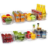 Stackable Plastic Storage Bins Fridge Organizer Clear Pantry Food Organization Handle For Kitchen Freezer Rack Cabinet Tools