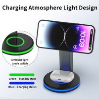 ไฟ LED 3 In 1 Magnetic Wireless Charger Stand สำหรับ 14 13 12 SE 8 7 Fast Charging Dock Station สำหรับ 2