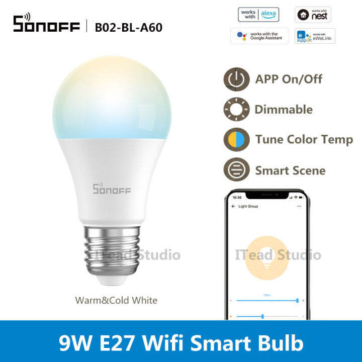 ITEAD SONOFF Smart Bulb E27 9W Wifi Smart LED Bulb EWeLink APP Control ...