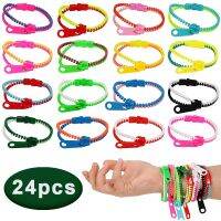 24/48pcs Friendship Fidget Zipper Bracelets 7.5 Inches Sensory Toys Set Neon Colors Birthday Party Favors for Kids Goodie Bags