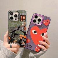 เคสป้องกันเลนส์มาการองสุดหรูสำหรับ IPhone 11 12 13 14 Pro Max ปลอก14 Plus 14 Plus Graffiti Matte ลายพรางเคสโทรศัพท์หัวใจคู่กันกระแทก