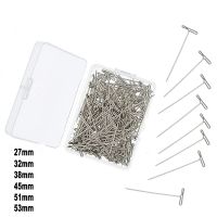 100pcs Stainless Steel Thumbtack Pushpin T Pins T27 T32 T38 T45 T51 T53 T-shaped Pins Needles with Box For Blocking Knitting