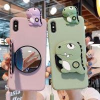 Makeup Mirror Dinosaur Soft Phone Case for Huawei Y9 Prime 2019 Y7A Y8P Honor 9A 9X 9C X8 X7 10 Lite 20 Pro 30 50 SE 70Pro Strap