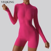 VEQKING Long Sleeves Women Yoga Jumpsuit Seamless Sports Jumpsuit Set Breathable Fitness Suit Elastic Workout Clothes Bodysuit