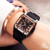 GUOU Women Roman Numbers Watches Rubber Silicon Casual Dress Square Watch Ladies Quartz womens Watches GUOU 8154