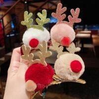 1Pc Christmas Hat Hairpin Cute Pompom Hair Clips Deer Antlers Faux Fur Ball Xmas Ornament Navidad Party Supplies Kids Gifts 2023