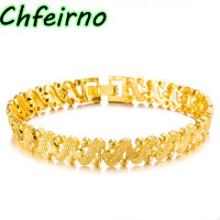 Chfeirno สร้อยข้อมือทองหรูหัวใจดอกไม้สีทอง18K สำหรับผู้หญิง