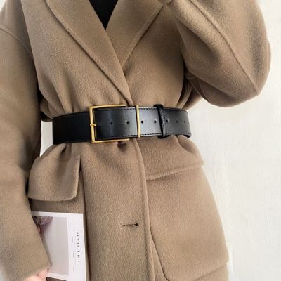 4.8cm Wide Belt Women Genuine Leather Versatile Coat Narrow Waist Fashion Girdle Black