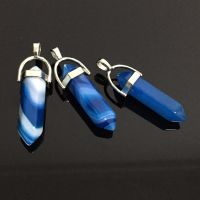 Natural Blue Lace Agates Stone Randomly Stripe Bullet Hexagonal Pendulum Chakra Reiki Stone Pendants fit Necklaces Women Male