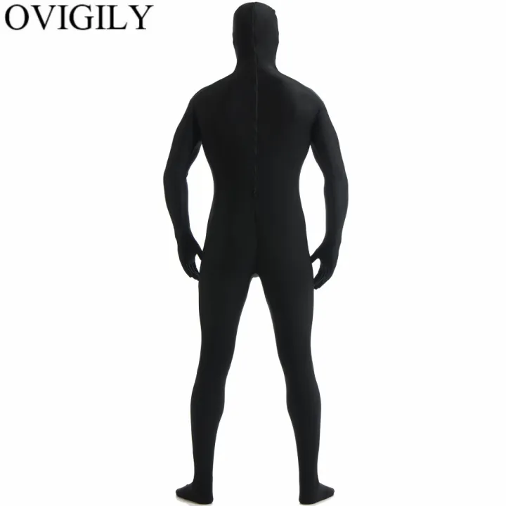 OVIGILY Black Mens Lycra Cosplay Zentai Suit Open Face Full Body Suit