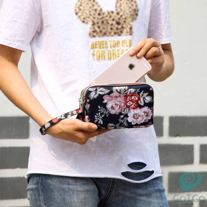 gotgo-กระเป๋าสตางค์-3-ช่อง-กระเป๋าใส่มือถือ-กระเป๋าผ้า-คล้องมือ-ladies-bag