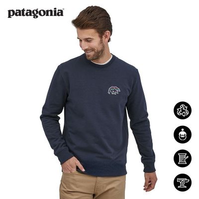 Patagonia Patagonia เสื้อยืดแขนยาวของผู้ชายพิมพ์ลายเสื้อยืดลำลองกลางแจ้งสำหรับทั้งหญิงและชายเรียบง่าย