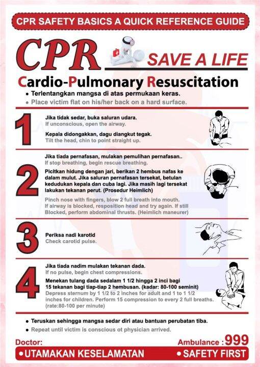 CPR Poster (A2 Size, 420x594mm) Emergency Safety Poster, Art Paper ...