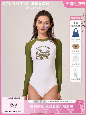 Atlanticbeach Swimsuit Ladies Summer Sun Protection Long-Sleeved Conservative Racing Swimming Suit Surfing Suit Seaside Vacation