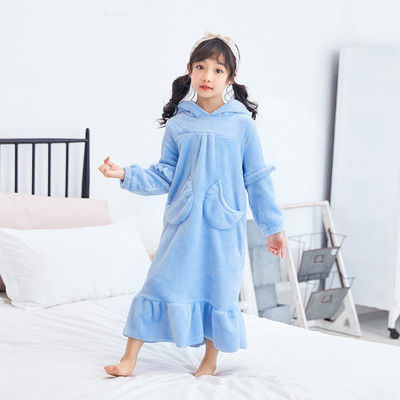 ฤดูหนาวสาวเสื้อคลุมอาบน้ำสักหลาดเด็กชุดนอน2-12y-เด็กคลุมด้วยผ้าชุดนอนชุดนอนที่อบอุ่นวัยรุ่นชุดนอนเสื้อผ้า