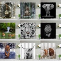 【CW】☎  Shower Curtains Elephant Tiger Leopard Fabric Wildlife Printed Hooks