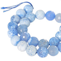 เซซีบอน ลูกปัดหินแท้รปทรงกลมเจียรเหลี่ยมโมราสีฟ้า(Blue Agate with shell) 14 mm