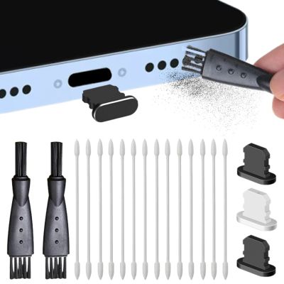 Mobile Phone Speaker Anti Dust Cleaning Brush Set for Apple iPhone Samsung Mi Type C Port Protector Metal Dust Plug Universal Cables Converters