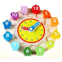 Great Gift for 3+ Year Old Toddlers Baby Kids Realistic Wood Clock Toys 12 Wooden Shaped Number Pieces Clock Blocks