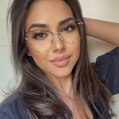 New Metal Hollow Cat Eye Anti-blue Glasses Women Vintage Sexy Optical Transparent Eyeglasses Frame Female Spectacles Oculos