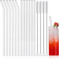 12-Pack Reusable Glass Straws Clear Smooth Glass Drinking Straw 8x10 MM Set of 6 Straight and 6 Bent with 4 Cleaning Brushes Barware