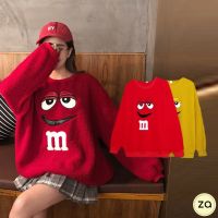 ?HOT SALE?เสื้อแขนยาวปักลาย m&amp;m ทรงโอเวอร์ไซส์ 2 สี