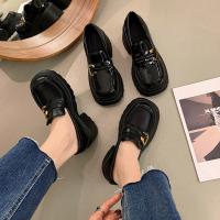 Thick-soled loafers womens 23 and autumn new British sle round toe show mouth slip-on sm leather shoes high-heeled sgle shoes women