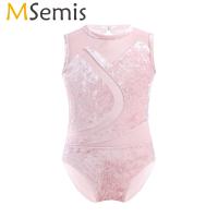 ♝ MSemis Kids Ballerina Pleuche Mesh Professional Rhythmic Gymnastics Leotard for Girls Ballet Lyrical Dance Costumes Bodysuit