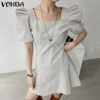 VONDA เสื้อคอสี่เหลี่ยมสำหรับผู้หญิง,เดรสเสื้อคลุมแขนสั้นสำหรับงานปาร์ตี้คลับ (แบบเกาหลี)