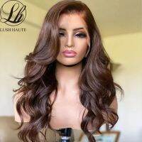 【LZ】☃☬▫  Dark Brown Body Wave Lace Front Wig Synthetic Chocolate Brown Colored Lace Front Wigs Glueless For Black Women 180  Density