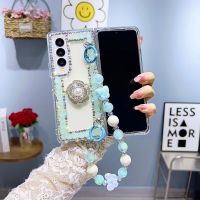 YIQIAN สําหรับ Samsung Galaxy Z Fold 5 5g Bling เคส พร้อมสายคล้องสําหรับผู้หญิงสาว, ดอกไม้แฟชั่น 3D Handmade Glitter Bling Sparkle Crystal Diamond Hard PC Phone เคส สําหรับ Z พับ 5 5g 2023