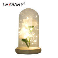 LEDIARY Rose Glass Bottles LED String Night Light DIY Home Decor Wooden Base Table Lamp 2pcs Rose Flower Valentines Day Gift