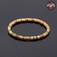 อาเป่า หินพิกเจอร์แจสเปอร์ ทรงกระบอก แต่ง แร่เฮมาไทต์ Picture Jasper ขนาด 4.5 มิล เสริมพลังของความคิดที่ดี กำไลหินสี กำไลหินนำโชค หินสีน้ำตาล