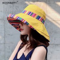 HOT★หมวกแฟชั่น topi bucket ผู้หญิงเข้ากับทุกฤดูกาลหมวกปานามาปีกกว้างหมวกชาวประมงสองด้านหมวกบังแดดสำหรับผู้หญิง