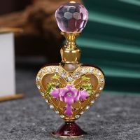 1pc 5ml Perfume Bottle Vintage Pink Purple Glass Carved Flower Diamond Decor Crystal Cap Refill Handmade Gift Home Ornament